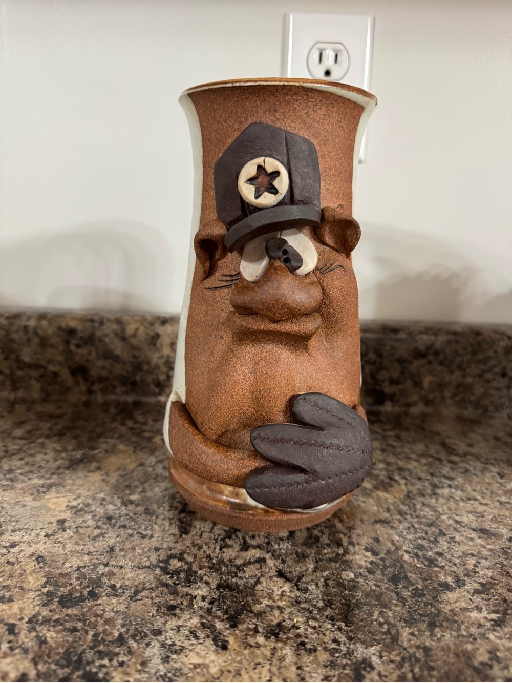 vintage 1980s Mahon Made stoneware 3D funny face art pottery piece.